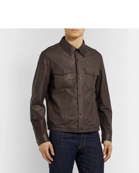 dunkelbraune Shirtjacke aus Leder von Ermenegildo Zegna
