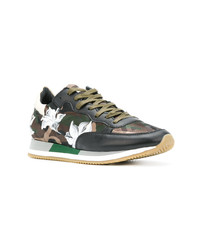 dunkelbraune niedrige Sneakers mit Blumenmuster von Philippe Model