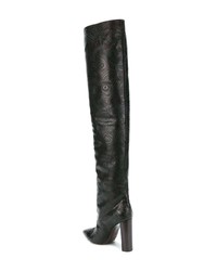 dunkelbraune Overknee Stiefel aus Leder von Saint Laurent