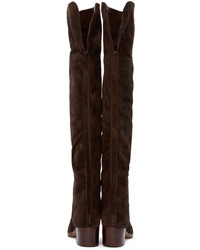 dunkelbraune Overknee Stiefel aus Wildleder von Chloé