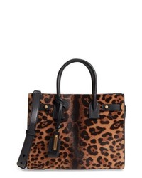 dunkelbraune Satchel-Tasche aus Leder mit Leopardenmuster