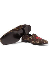 dunkelbraune Segeltuch Slipper von Gucci