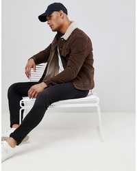 dunkelbraune Shirtjacke aus Cord von New Look