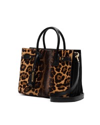 dunkelbraune Shopper Tasche aus Leder mit Leopardenmuster von Saint Laurent