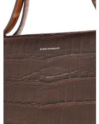 dunkelbraune Shopper Tasche aus Leder mit Schlangenmuster von Elena Ghisellini