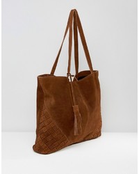 dunkelbraune Shopper Tasche aus Wildleder von Asos
