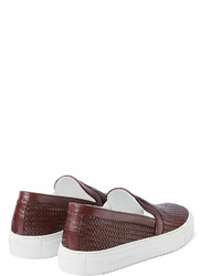 dunkelbraune Slip-On Sneakers aus Leder