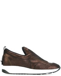 dunkelbraune Slip-On Sneakers aus Leder von Maison Margiela