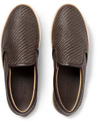 dunkelbraune Slip-On Sneakers aus Leder von Ermenegildo Zegna