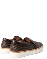 dunkelbraune Slip-On Sneakers aus Leder von Ermenegildo Zegna