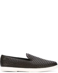 dunkelbraune Slip-On Sneakers aus Leder von Salvatore Ferragamo
