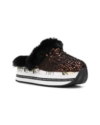 dunkelbraune Slip-On Sneakers aus Pailletten von White Premiata