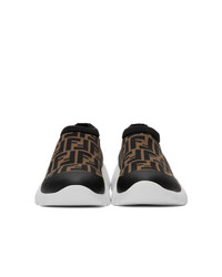 dunkelbraune Slip-On Sneakers aus Segeltuch von Fendi
