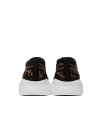 dunkelbraune Slip-On Sneakers aus Segeltuch von Fendi