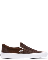 dunkelbraune Slip-On Sneakers aus Wildleder mit Karomuster