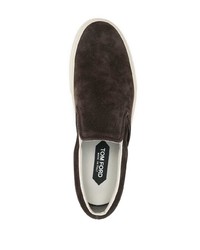 dunkelbraune Slip-On Sneakers aus Wildleder von Tom Ford