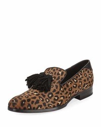 dunkelbraune Slipper mit Leopardenmuster