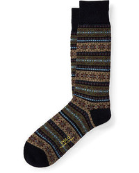 dunkelbraune Socken mit Fair Isle-Muster