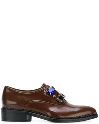 dunkelbraune verzierte Leder Oxford Schuhe