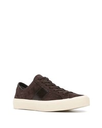 dunkelbraune Wildleder niedrige Sneakers von Tom Ford