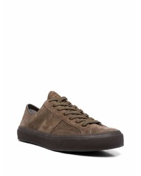 dunkelbraune Wildleder niedrige Sneakers von Tom Ford