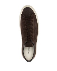 dunkelbraune Wildleder niedrige Sneakers von Tom Ford