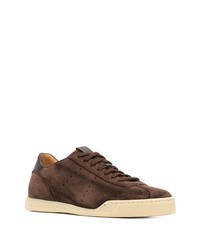 dunkelbraune Wildleder niedrige Sneakers von Santoni