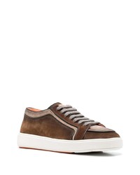 dunkelbraune Wildleder niedrige Sneakers von Santoni