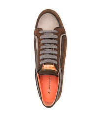 dunkelbraune Wildleder niedrige Sneakers von Santoni