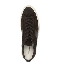 dunkelbraune Wildleder niedrige Sneakers von Tom Ford