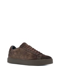 dunkelbraune Wildleder niedrige Sneakers von Santoni