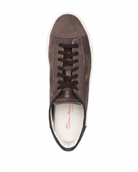 dunkelbraune Wildleder niedrige Sneakers von Santoni