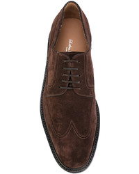 dunkelbraune Wildleder Oxford Schuhe von Salvatore Ferragamo