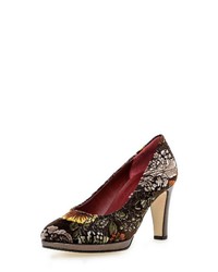 dunkelbraune Wildleder Pumps mit Blumenmuster von Gabor