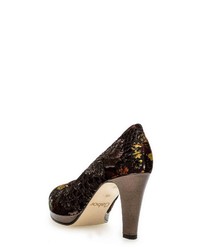 dunkelbraune Wildleder Pumps mit Blumenmuster von Gabor