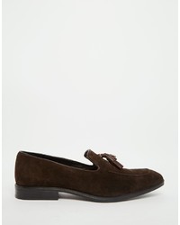 dunkelbraune Wildleder Slipper mit Quasten von Asos