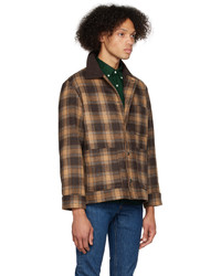 dunkelbraune Wollshirtjacke mit Karomuster von A.P.C.