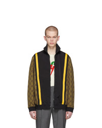 dunkelbrauner bedruckter Pullover mit einem Reißverschluß von Gucci