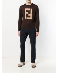 dunkelbrauner bedruckter Pullover mit einem Rundhalsausschnitt von Fendi