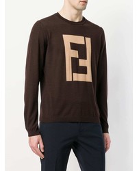 dunkelbrauner bedruckter Pullover mit einem Rundhalsausschnitt von Fendi