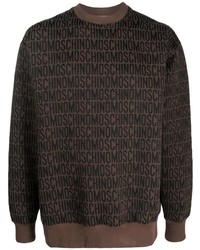 dunkelbrauner bedruckter Pullover mit einem Rundhalsausschnitt von Moschino