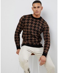 dunkelbrauner bedruckter Pullover mit einem Rundhalsausschnitt von New Look