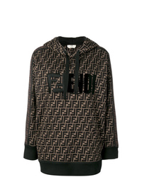 dunkelbrauner bedruckter Pullover mit einer Kapuze von Fendi