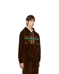 dunkelbrauner bestickter Pullover mit einem Kapuze von Gucci