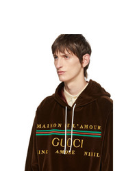 dunkelbrauner bestickter Pullover mit einem Kapuze von Gucci