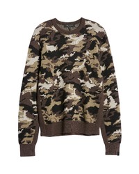 dunkelbrauner Camouflage Pullover mit einem Rundhalsausschnitt