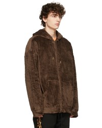dunkelbrauner Fleece-Pullover mit einem Kapuze von Mastermind World