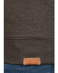 dunkelbrauner Fleece-Pullover mit einem zugeknöpften Kragen von Solid