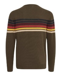 dunkelbrauner horizontal gestreifter Pullover mit einem Rundhalsausschnitt von BLEND