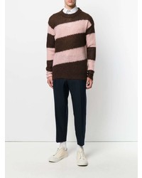 dunkelbrauner horizontal gestreifter Pullover mit einem Rundhalsausschnitt von Marni